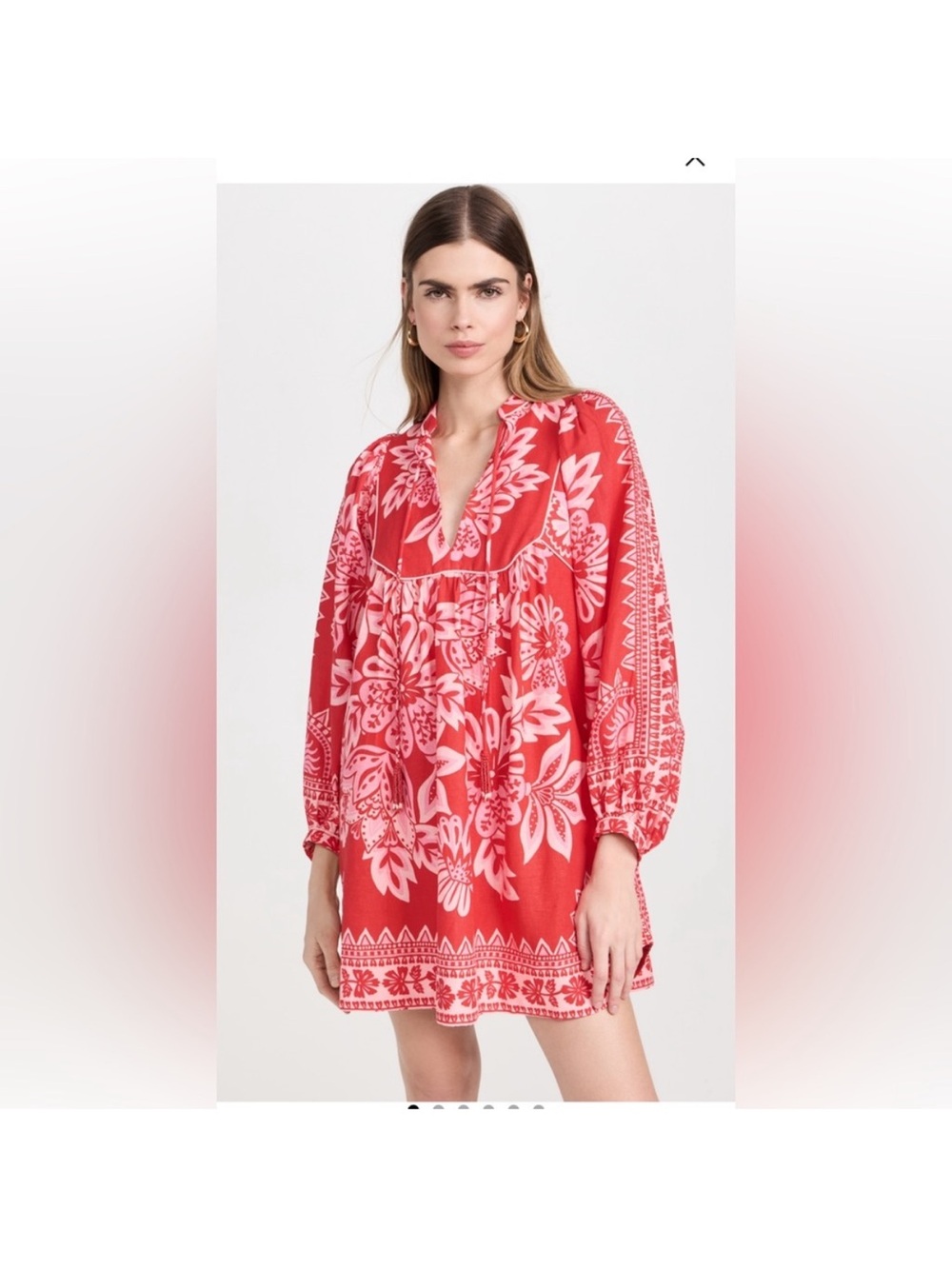 NEW FARM Rio Flora Tapestry Red Long Sleeve Mini Dress - Picture 3 of 11
